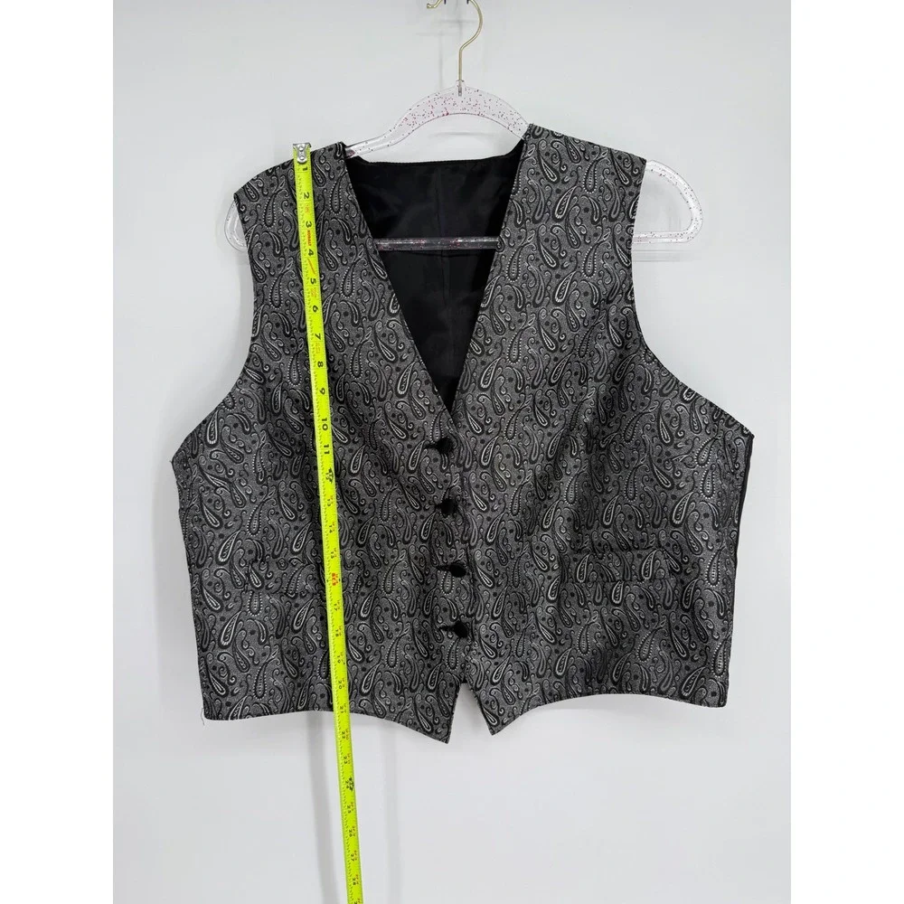 Paisley Print Vest‎ Mens Formal Black Silver Classic Fit Button Front size XL
